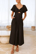 Karleedress V Neck Twist Front Puff Sleeves Cut Out Maxi Dress