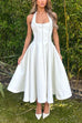 Karleedress Halter Neck Backless Hollow Out Swing Midi Dress