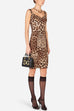 V Neck Leopard Splice Bodycon Midi Cami Dress