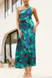 Karleedress One Shoulder Drawstring Cut Out Printed Maxi Pleated Dress