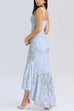 Karleedress Sleeveless Ruched Waist Ruffle Hem Jacquard Maxi Dress