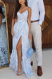 Karleedress Back Lace-up Ruffle Hem Slit Floral Print Maxi Cami Dress
