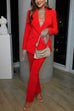 Karleedress One Button Pocketed Blazer and Straight Leg Pants Power Suit Set