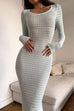 Karleedress Long Sleeves Hollow Out Crochet Knit Midi Dress
