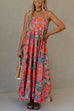 Spaghetti Strap Empire Waist Floral Print Flowy Maxi Dress