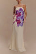 Karleedress Elegant Strapless Floral Print Maxi Dress