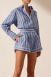 Karleedress Striped Long Sleeves Curve Hem Shirt and High Rise Shorts Set