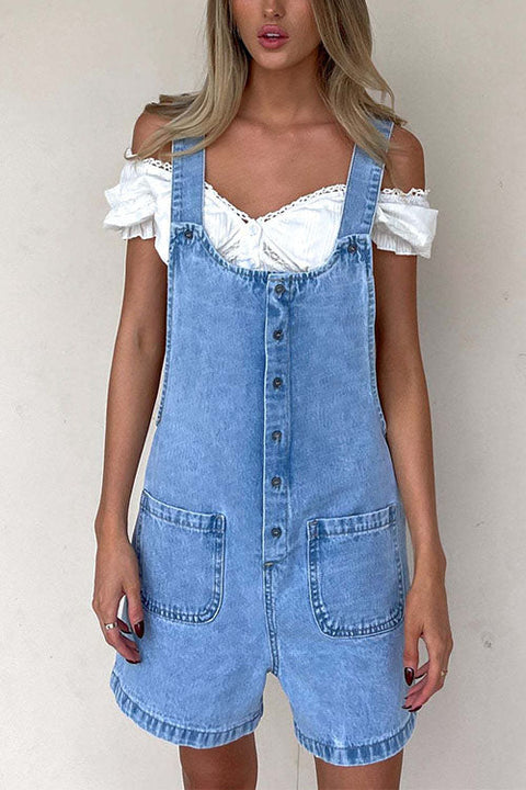 Karleedress Button Up Pocketed Denim Romper