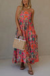 Spaghetti Strap Empire Waist Floral Print Flowy Maxi Dress
