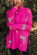 Karleedress High Neck Side Slit Cheetah Pattern Sweater