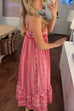 Karleedress Crochet Top Printed Flowy Ruffle Maxi Cami Dress