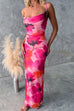 Backless Lace-up Floral Print Bodycon Maxi Cami Dress