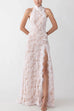 Halter Open Back High Slit Lace Cheongsam Maxi Dress