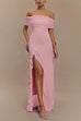 Karleedress Off Shoulder Back Cut Out Ruffle Slit Maxi Dress