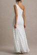 One Shoulder Sleeveless Floral Lace Maxi Dress