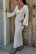 Karleedress V Neck Long Sleeves Backless Crochet Hollow Out Knit Maxi Dress