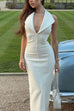 Karleedress Halter V Neck Backless Buttons Bodycon Midi Dress