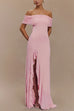 Karleedress Off Shoulder Back Cut Out Ruffle Slit Maxi Dress