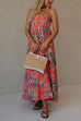 Spaghetti Strap Empire Waist Floral Print Flowy Maxi Dress