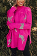 Karleedress High Neck Side Slit Cheetah Pattern Sweater