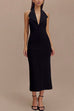 Karleedress Halter V Neck Backless Buttons Bodycon Midi Dress