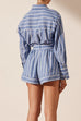 Karleedress Striped Long Sleeves Curve Hem Shirt and High Rise Shorts Set