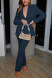 Karleedress One Button Pocketed Blazer and Straight Leg Pants Power Suit Set
