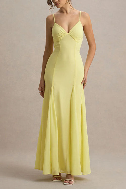 Karleedress V Neck Adjustable Strap Bodycon Flare Maxi Dress