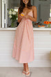 Karleedress V Neck Lace-up Striped Midi Cami Dress