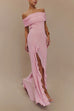 Karleedress Off Shoulder Back Cut Out Ruffle Slit Maxi Dress
