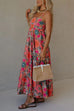 Spaghetti Strap Empire Waist Floral Print Flowy Maxi Dress