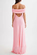 Karleedress Off Shoulder Back Cut Out Ruffle Slit Maxi Dress