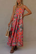 Spaghetti Strap Empire Waist Floral Print Flowy Maxi Dress