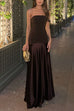 Karleedress Strapless Satin Patchwork Flare Maxi Dress