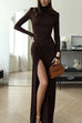 Karleedress Turtleneck Ruched High Slit Maxi Party Dress