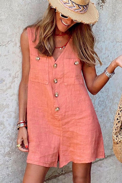 Karleedress V Neck Buttons Wide Leg Tank Romper
