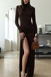 Karleedress Turtleneck Ruched High Slit Maxi Party Dress
