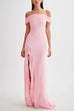 Karleedress Off Shoulder Back Cut Out Ruffle Slit Maxi Dress