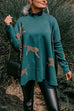 Karleedress High Neck Side Slit Cheetah Pattern Sweater