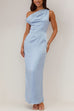 Karleedress Asymmetric Shoulder Back Slit Waisted Maxi Dress