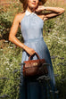 Lapel Sleeveless Open Back Waisted Maxi Dress