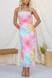 Strapless Tube Mesh Overlay Floral Print Maxi Dress