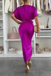 Karleedress V Neck Twist Front Waisted Satin Midi Dress