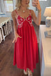 Karleedress Spaghetti Strap Twin Fish Embroidery Maxi Dress