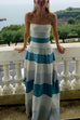 Strapless Color Block A-line Swing Maxi Dress