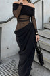 Karleedress Off Shoulder Mesh Patchwork Ruched Maxi Dress