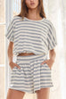 Karleedress Striped Short Sleeves Crop Top and Elastic Waist Pocketed Shorts Set