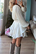 Karleedress Lantern Long Sleeves Waisted Ruffle Mini Dress