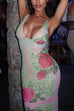 Karleedress V Neck Sleeveless Rose Print Bodycon Maxi Dress