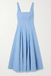 Square Neck Sleeveless A-line Striped Midi Dress